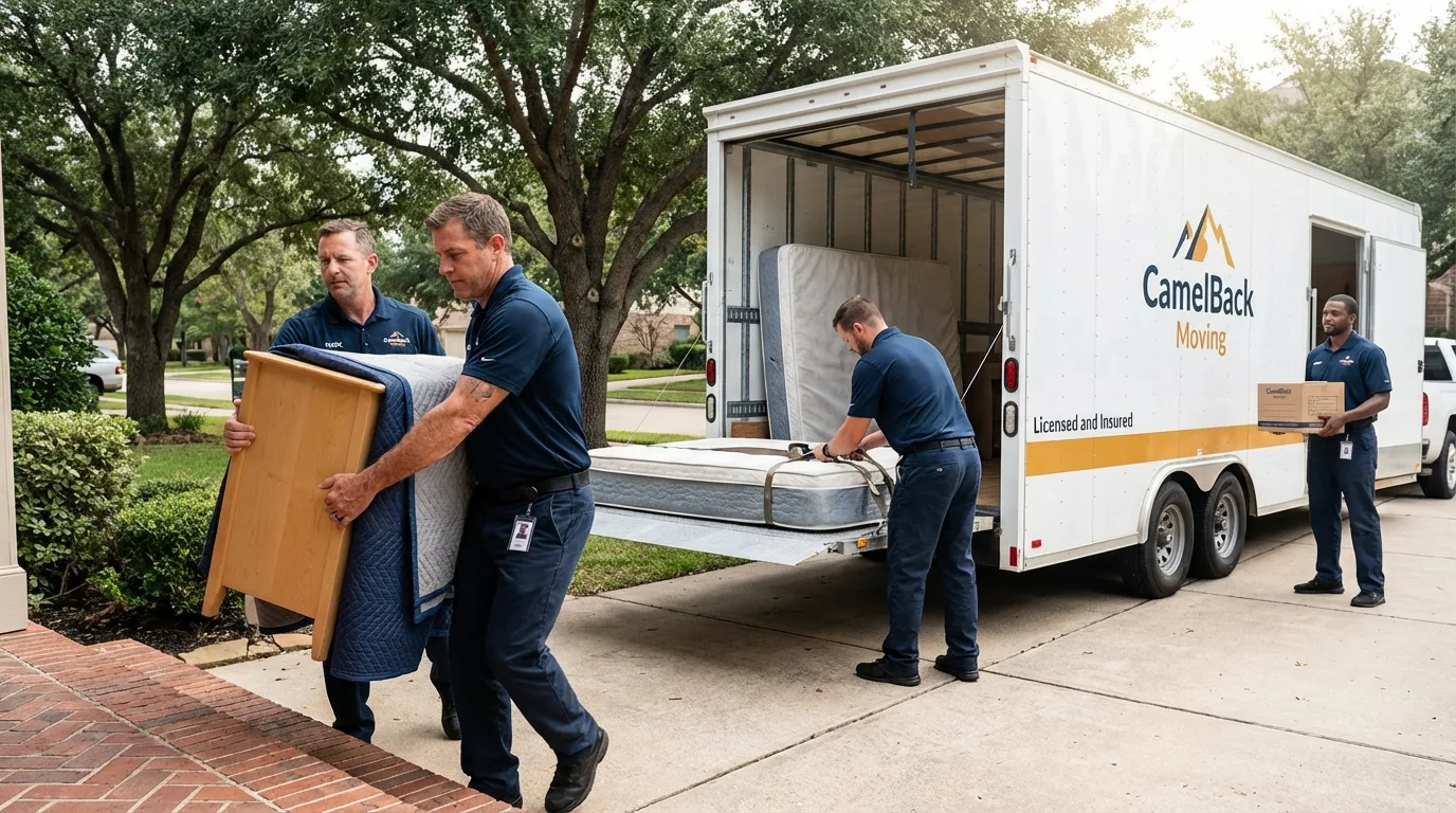 Crew loading residential truck for cross-state move from Saint Stephen, SC